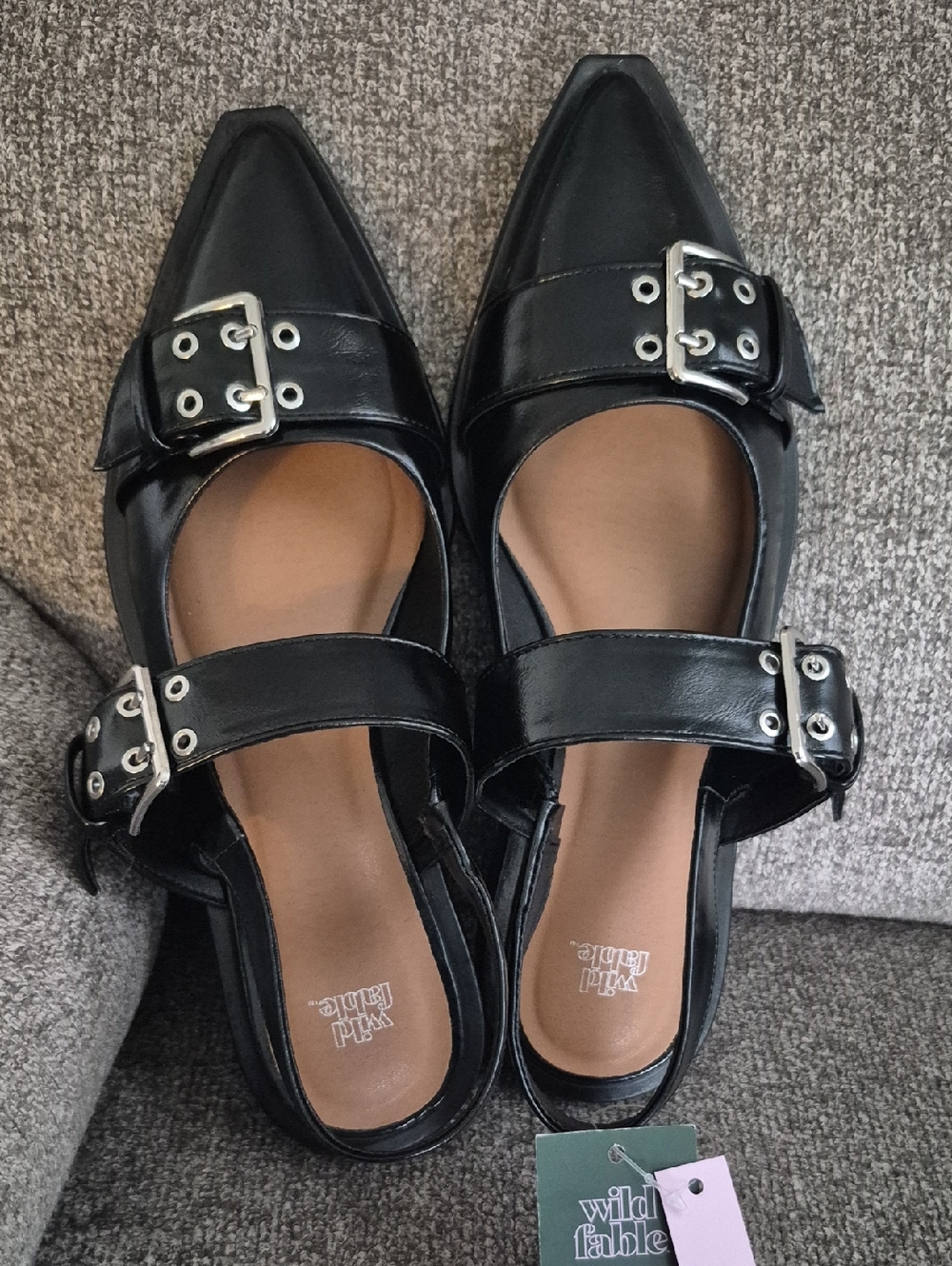 Womens Wild Fable Double Buckle Slingback Flats Black Size 8.5